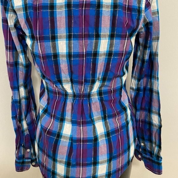 Aeropostale Cotton Checked Button Down Long Sleeve Womens Top Size M - Picture 4 of 7